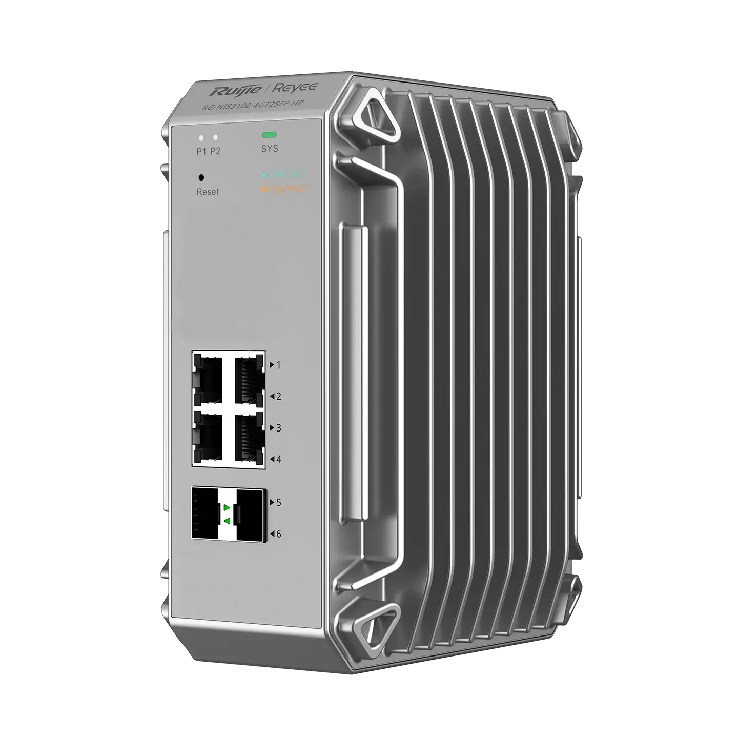 Switch Grado Industrial REYEE 4 Interfaces Gigaethernet PoE+ 2SPF 1.25 - RG-NIS3100-4GT2SFP-HP