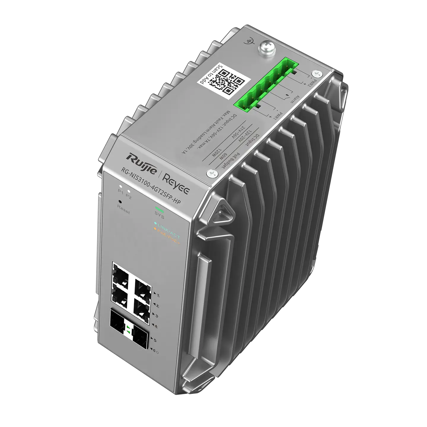 Switch Grado Industrial REYEE 4 Interfaces Gigaethernet PoE+ 2SPF 1.25 - RG-NIS3100-4GT2SFP-HP