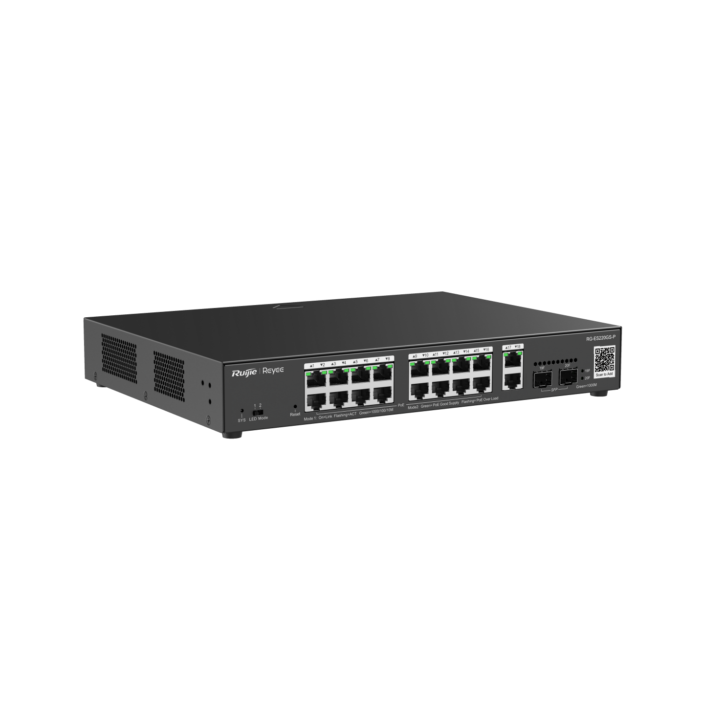 Switch Administrable REYEE 16 Puertos PoE Giga Ethernet 2 Puertos Gigabit 2 SFP 250W - RG-ES220GS-P