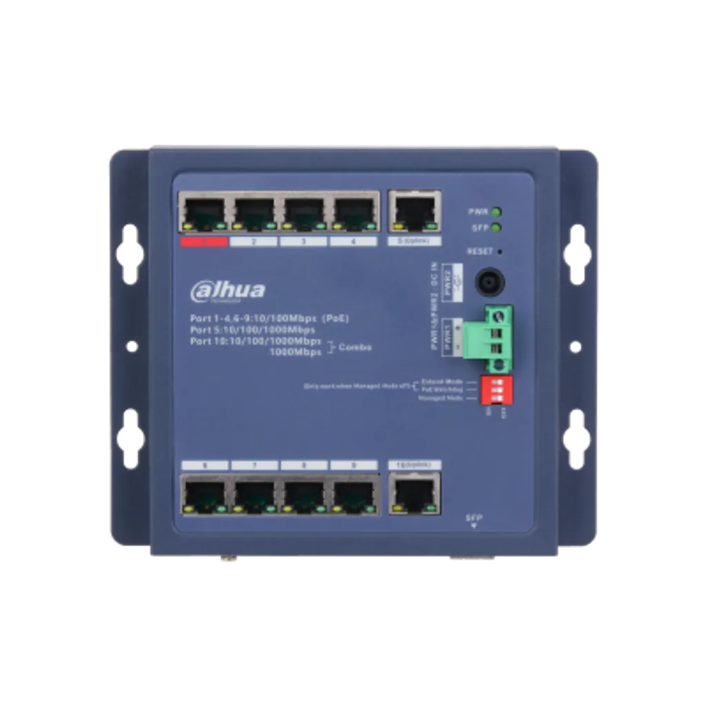 Switch Industrial Administrable Dahua® 8 Puertos PoE 10/100 2Uplink 1000 1SFP