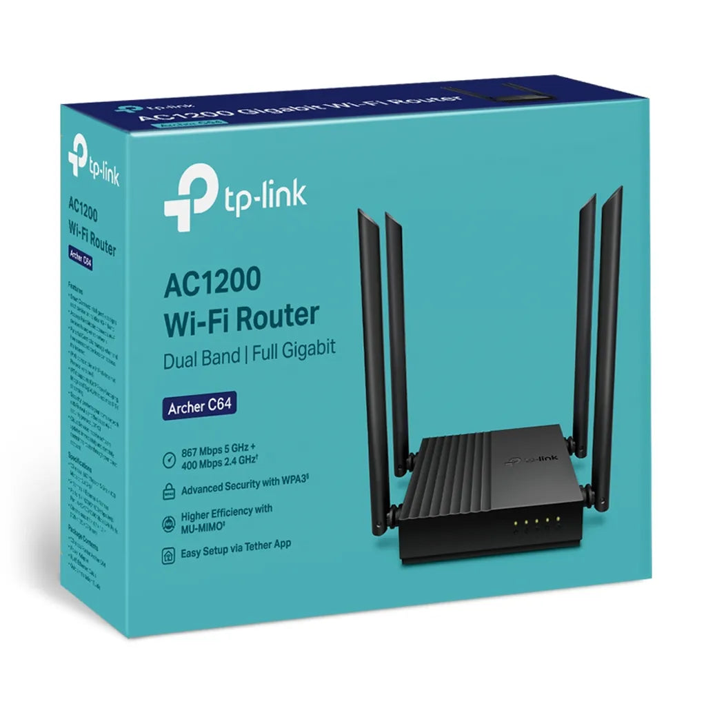 Router Inalámbrico Wifi Tp-Link AC1200 MU-MIMO 867Mbps+400Mbps 1 WAN 4 LAN 10/100/1000 - Archer C64