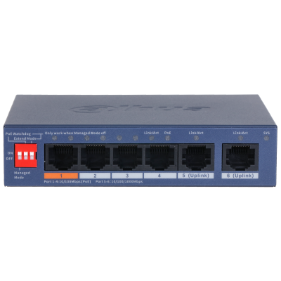 Switch Dahua® Administrable 6 Puertos 4 Puertos PoE 60W - DH-CS4006-4ET2GT-60