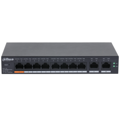 Switch Dahua® Administrable 8 Puertos PoE 10/100 Mbps 2 puertos Uplink 10/100/1000 60W - DH-CS4010-8ET-60