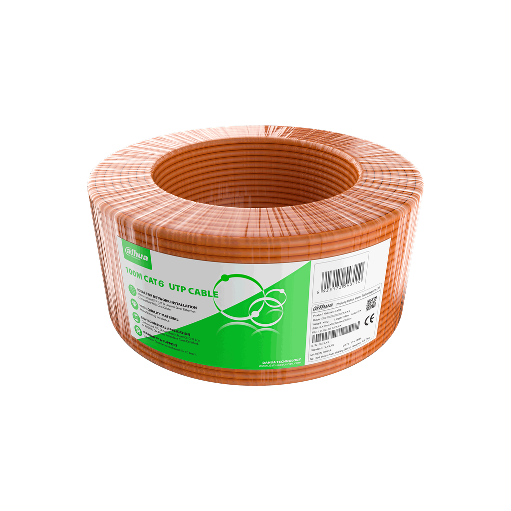 Cable UTP Cat6 Dahua® Aleación 100 Mts Naranjo - DH-PFM922I-6UN-C-100