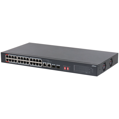 Switch Dahua® No Administrable 26 Puertos 24PoE 24P 10/100 2P 10/100/1000 2P SFP - DH-S3226-24ET-240