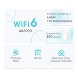 Pack 2 Router WiFi 6 Home Mesh AX3000 doble banda MU-MIMO 2x2 3 puertos 1Gb - Deco X50(2-pack)