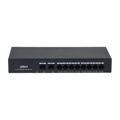 Switch Dahua® 10 Puertos Giga 8 Puertos Poe AT-AF 65W 2Uplink No Admin - PFS3010-8GT-65