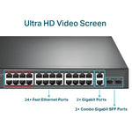 Swtich PoE No Gestionable TP-Link 24 Puertos a 10/100 Mbps + 2 Puertos Gigabit - TL-SL1226P