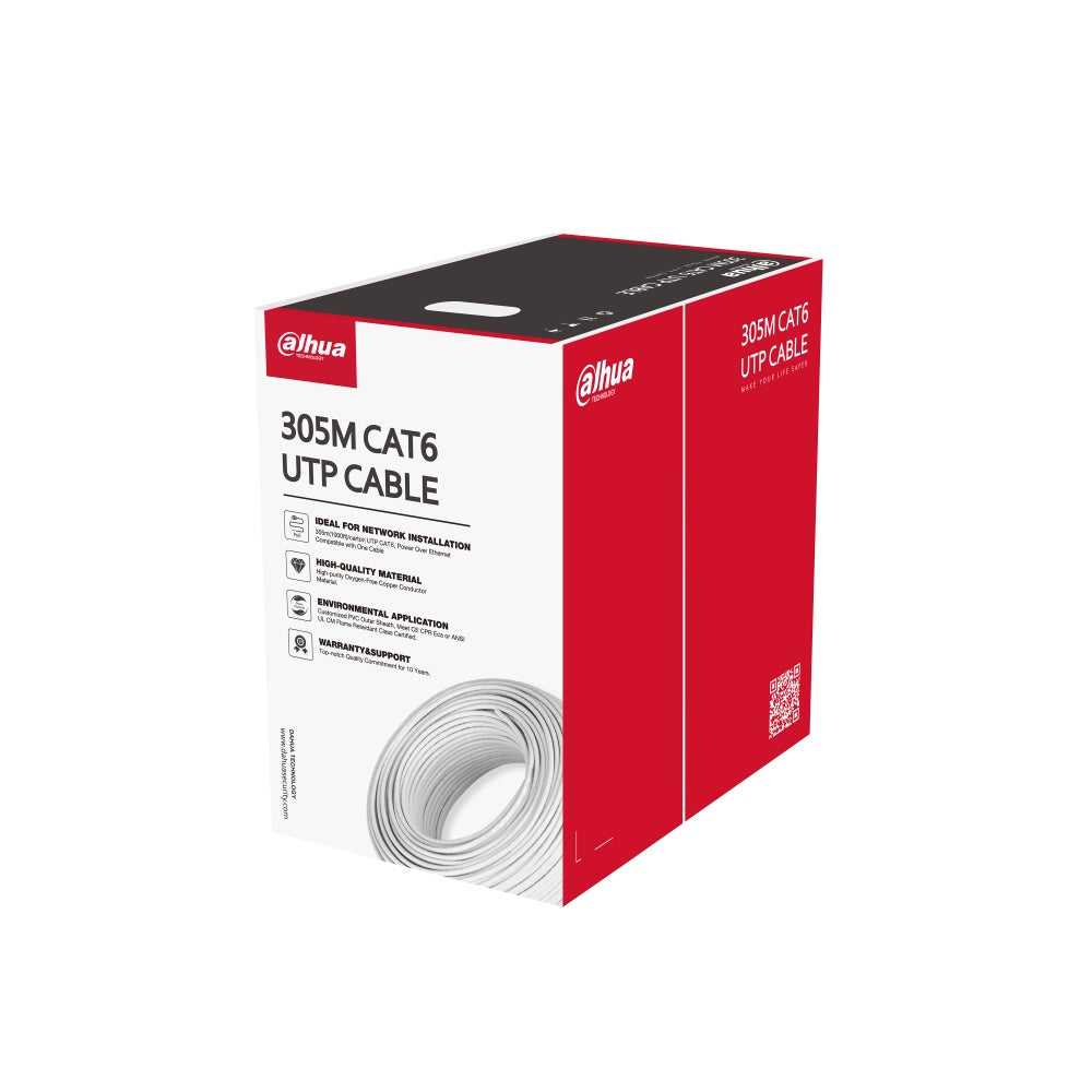 Cable UTP CAT6 Dahua® Interior 305m 100% Cobre Color Blanco - DH-PFM920I-6UN-C-B